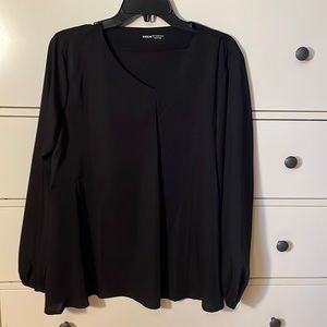 Women’s Black Silky Long Sleeve V-neck Blouse